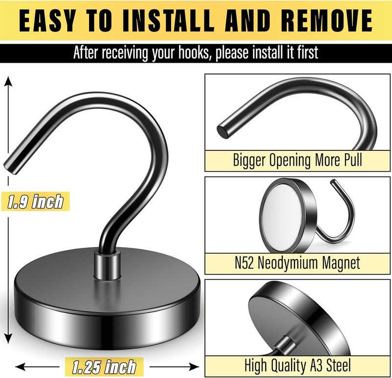 Junarter 3 Pack Magnetic Hooks, 110lbs Magnet Hooks for Cruise Cabins, Strong Magnetic Hooks Heavy Duty, Magnets with Hooks, Metal Magnetic Hook for Hanging, Hook Magnets for Refrigerator, Grill - Image 2